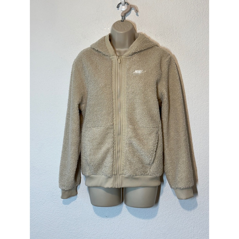 Nike Kids Girls Sherpa Fleece Full Zip Hoodie Sanddrift Beige FJ6019-126 XL
